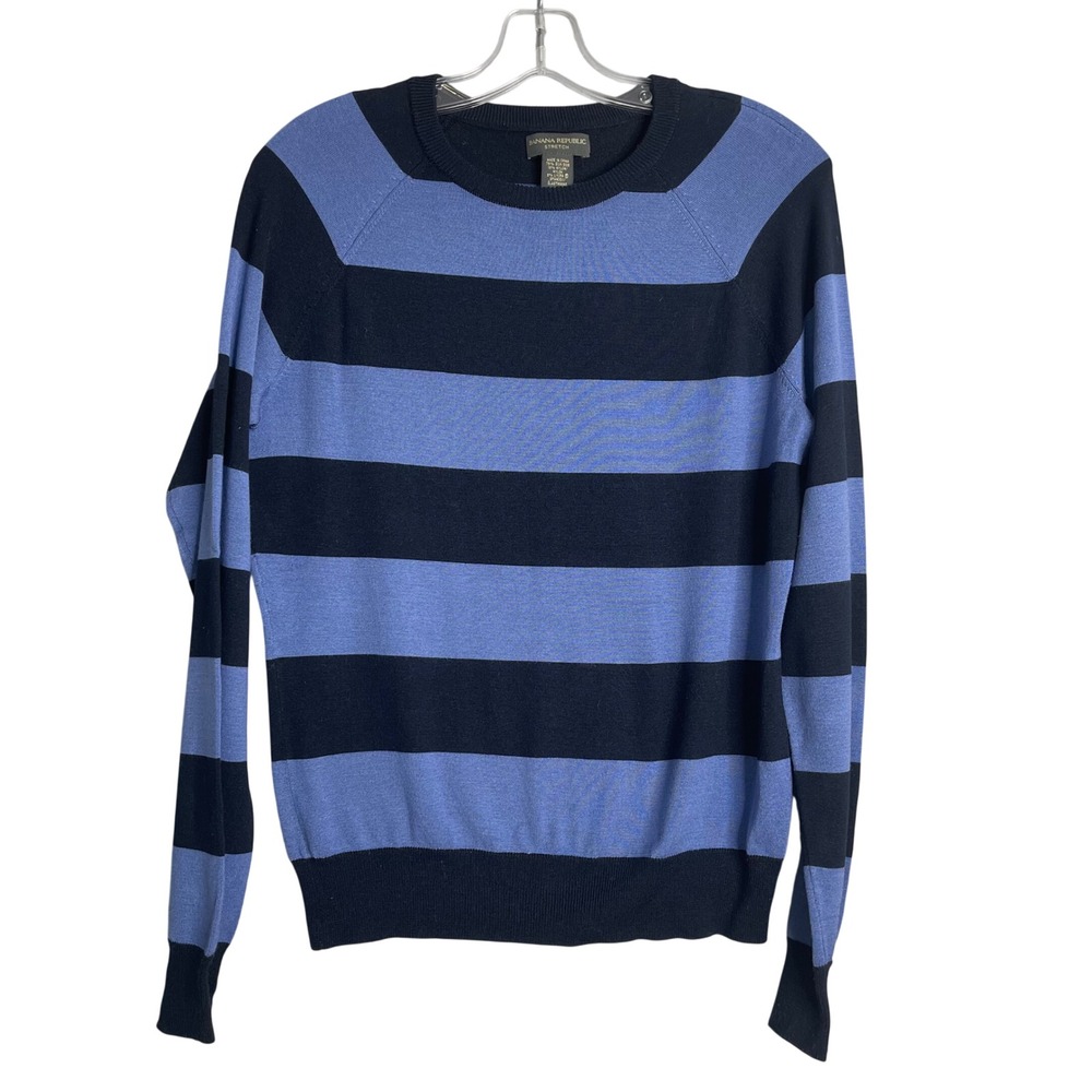 Vintage Banana Republic Stripe Sweater Womens L Blue Stripe Rugby Silk Preppy
